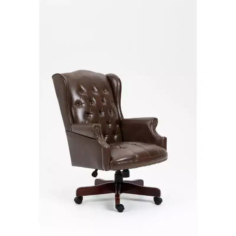 Fauteuil de bureau de direction avec base couleur bois, chaise confortable avec dossier et accoudoirs rembourrés, chaise croisée pour bureau, étude