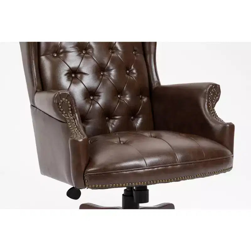 Fauteuil de bureau de direction avec base couleur bois, chaise confortable avec dossier et accoudoirs rembourrés, chaise croisée pour bureau, étude