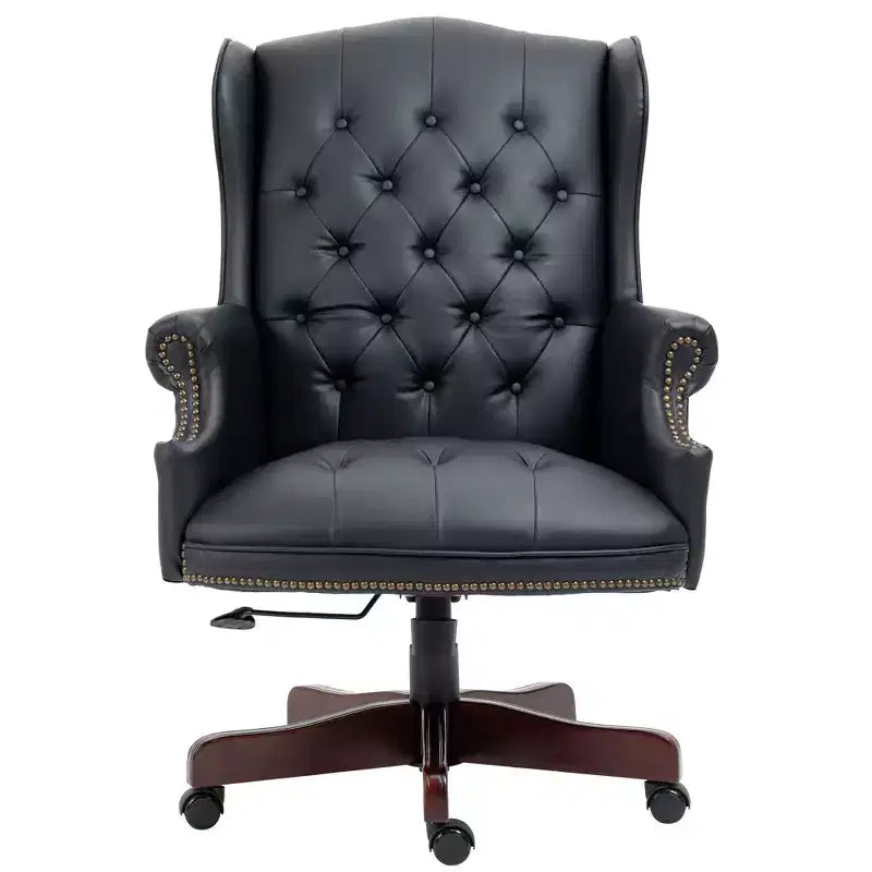 Fauteuil de bureau de direction avec base couleur bois, chaise confortable avec dossier et accoudoirs rembourrés, chaise croisée pour bureau, étude