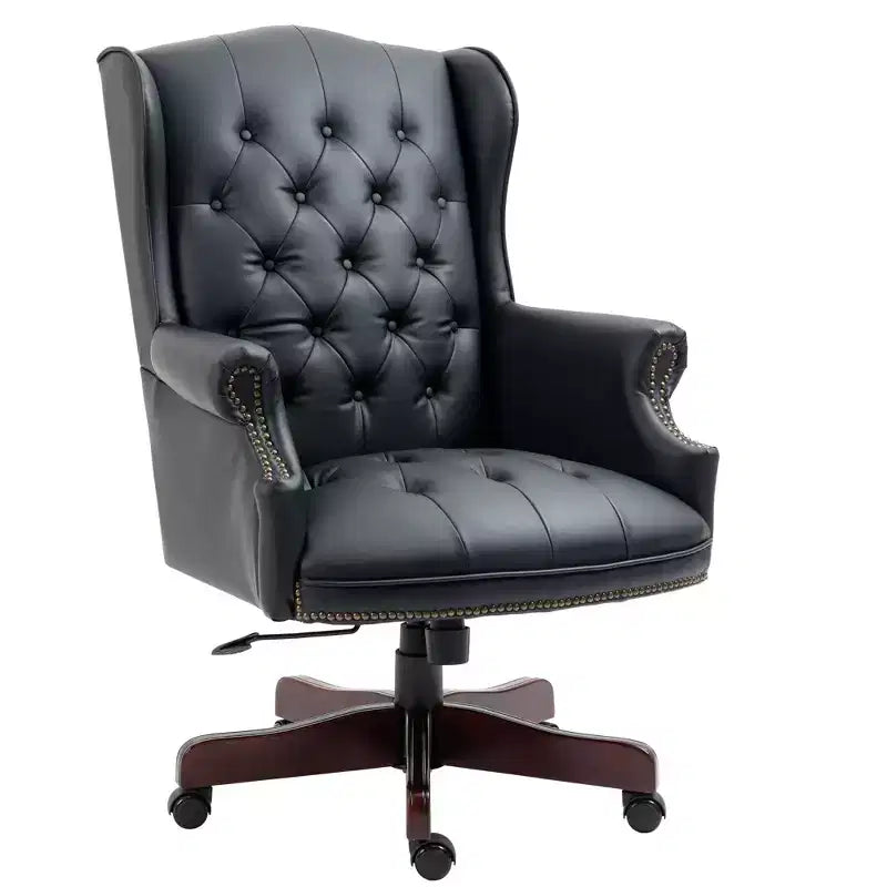 Fauteuil de bureau de direction avec base couleur bois, chaise confortable avec dossier et accoudoirs rembourrés, chaise croisée pour bureau, étude