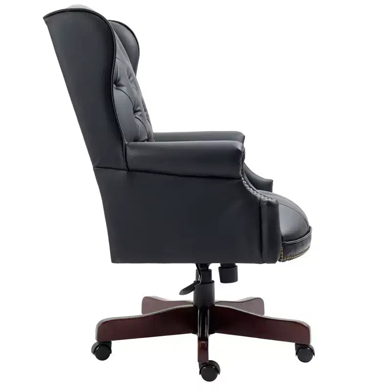 Fauteuil de bureau de direction avec base couleur bois, chaise confortable avec dossier et accoudoirs rembourrés, chaise croisée pour bureau, étude