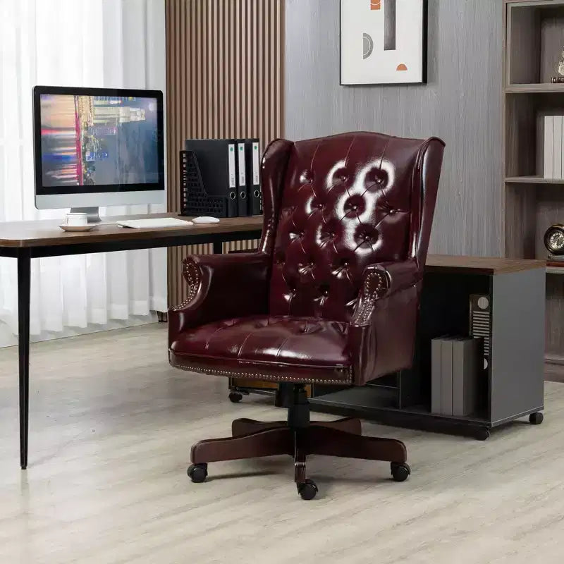 Fauteuil de bureau de direction avec base couleur bois, chaise confortable avec dossier et accoudoirs rembourrés, chaise croisée pour bureau, étude