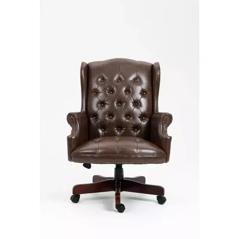 Fauteuil de bureau de direction avec base couleur bois, chaise confortable avec dossier et accoudoirs rembourrés, chaise croisée pour bureau, étude
