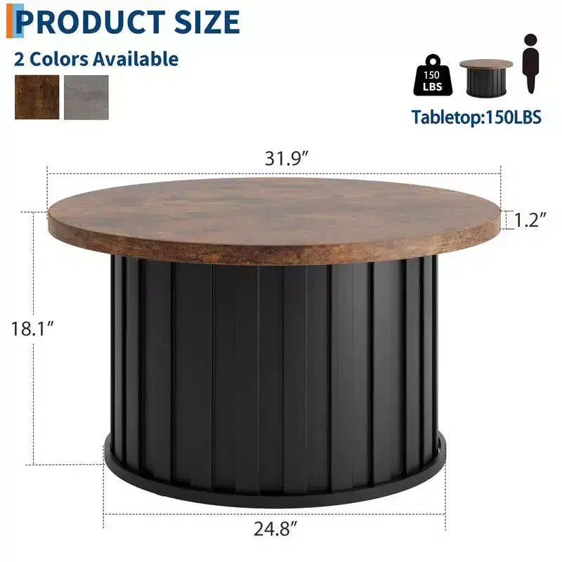 Table basse ronde, Table basse du milieu du siècle avec base en métal, Table basse cannelée de 81 cm pour salon, petit espace, appartement