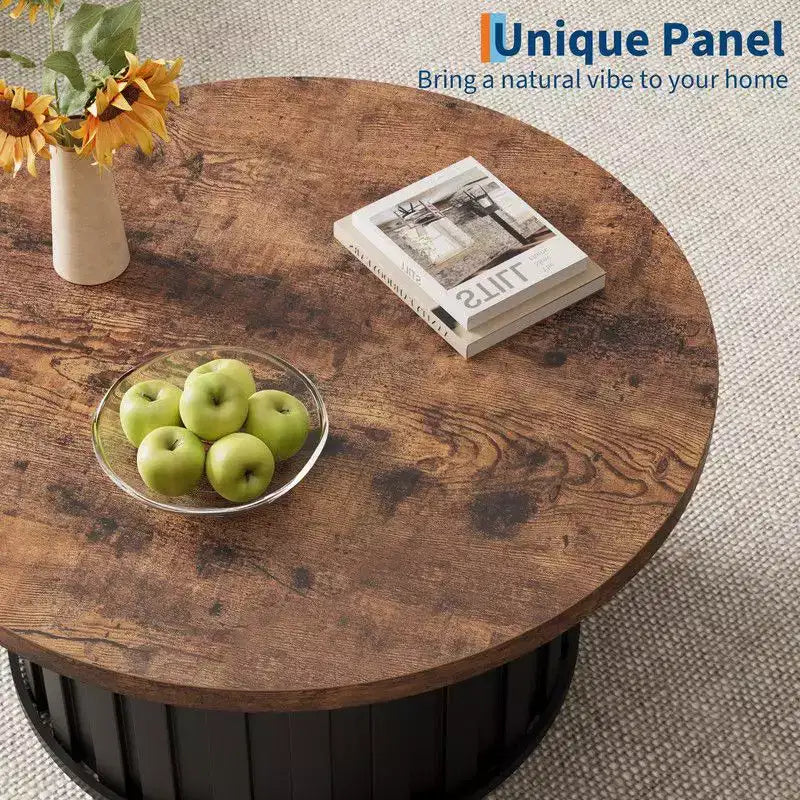 Table basse ronde, Table basse du milieu du siècle avec base en métal, Table basse cannelée de 81 cm pour salon, petit espace, appartement