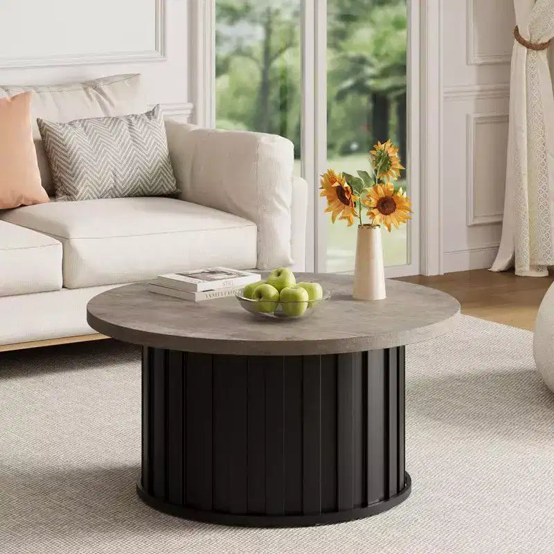 Table basse ronde, Table basse du milieu du siècle avec base en métal, Table basse cannelée de 81 cm pour salon, petit espace, appartement
