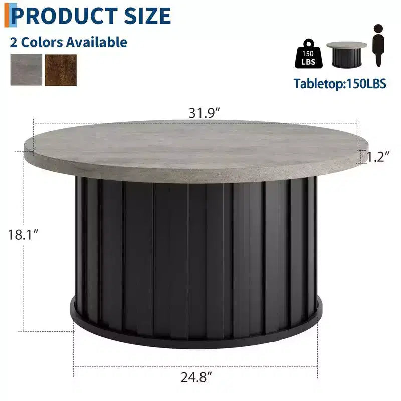 Table basse ronde, Table basse du milieu du siècle avec base en métal, Table basse cannelée de 81 cm pour salon, petit espace, appartement