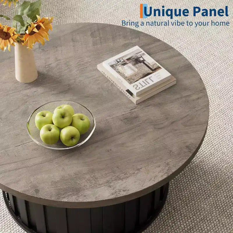 Table basse ronde, Table basse du milieu du siècle avec base en métal, Table basse cannelée de 81 cm pour salon, petit espace, appartement