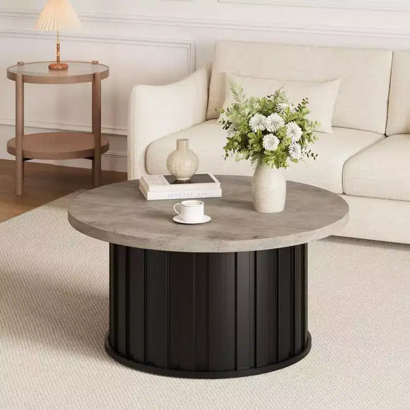 Table basse ronde, Table basse du milieu du siècle avec base en métal, Table basse cannelée de 81 cm pour salon, petit espace, appartement