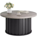 Coolmee Round Coffee Table, Mid Century Coffee Table with Metal Base, 31.9 inch Fluted Center Table for Living Room, Home Small Space, Apartment