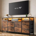 Commode 10 tiroirs de 160,8 cm, Meuble TV pour téléviseurs de 65, 70, 75 pouces, Commode en tissu avec lumières LED et prises de courant, Long meuble de rangement