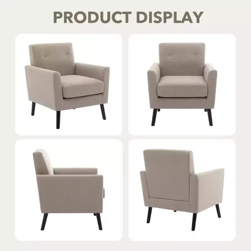 Fauteuil rembourré de salon, Fauteuil d'appoint moderne en tissu rembourré avec pieds en bois et coussin d'assise plus épais pour chambre à coucher et bureau