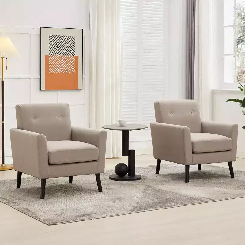 Fauteuil rembourré de salon, Fauteuil d'appoint moderne en tissu rembourré avec pieds en bois et coussin d'assise plus épais pour chambre à coucher et bureau