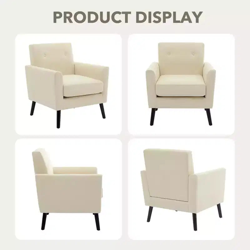 Fauteuil rembourré de salon, Fauteuil d'appoint moderne en tissu rembourré avec pieds en bois et coussin d'assise plus épais pour chambre à coucher et bureau