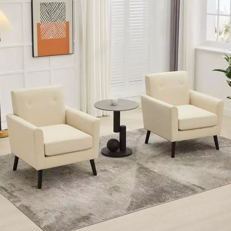 Fauteuil rembourré de salon, Fauteuil d'appoint moderne en tissu rembourré avec pieds en bois et coussin d'assise plus épais pour chambre à coucher et bureau