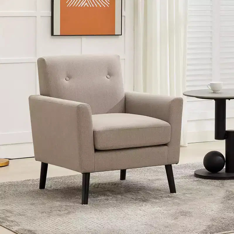 Fauteuil rembourré de salon, Fauteuil d'appoint moderne en tissu rembourré avec pieds en bois et coussin d'assise plus épais pour chambre à coucher et bureau