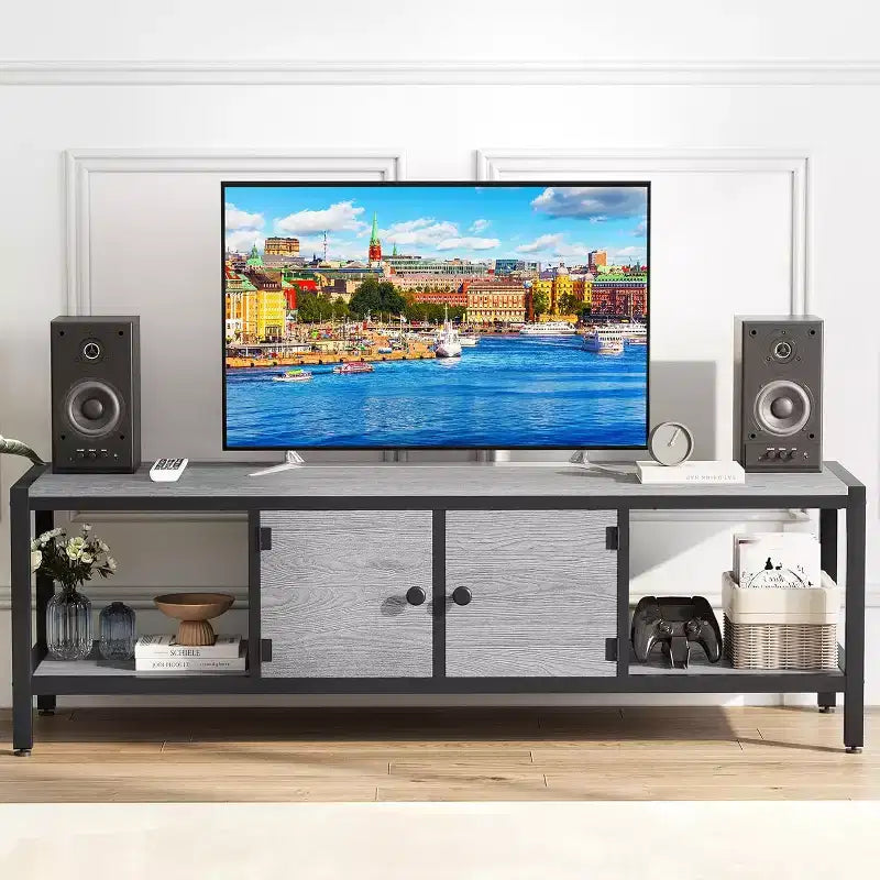 Meuble TV de ferme moderne pour salon avec étagères de rangement, console de centre de divertissement pour chambre à coucher