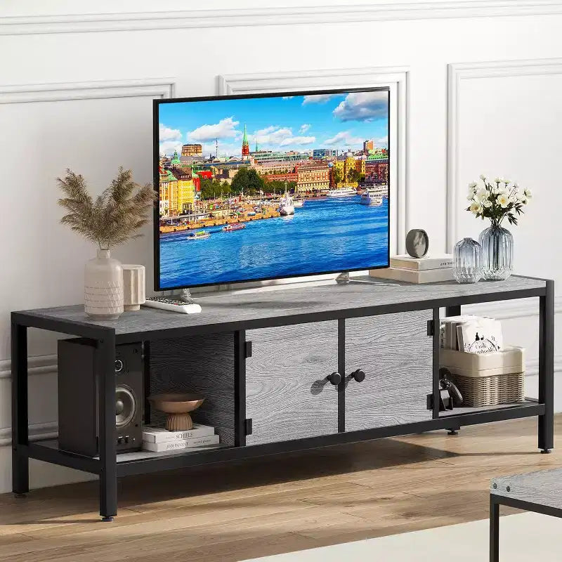 Meuble TV de ferme moderne pour salon avec étagères de rangement, console de centre de divertissement pour chambre à coucher