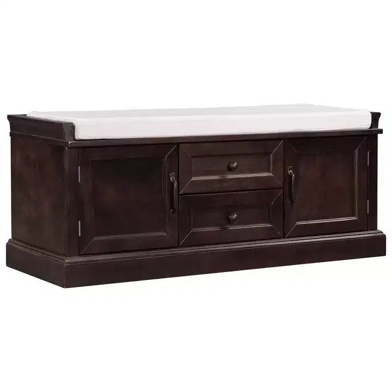 Banc de rangement en bois, Banc de rangement d'entrée avec tiroirs et armoires, Banc à chaussures de foyer avec coussin amovible pour entrée, chambre, salon