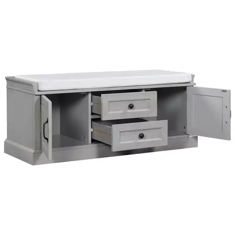 Banc de rangement en bois, Banc de rangement d'entrée avec tiroirs et armoires, Banc à chaussures de foyer avec coussin amovible pour entrée, chambre, salon