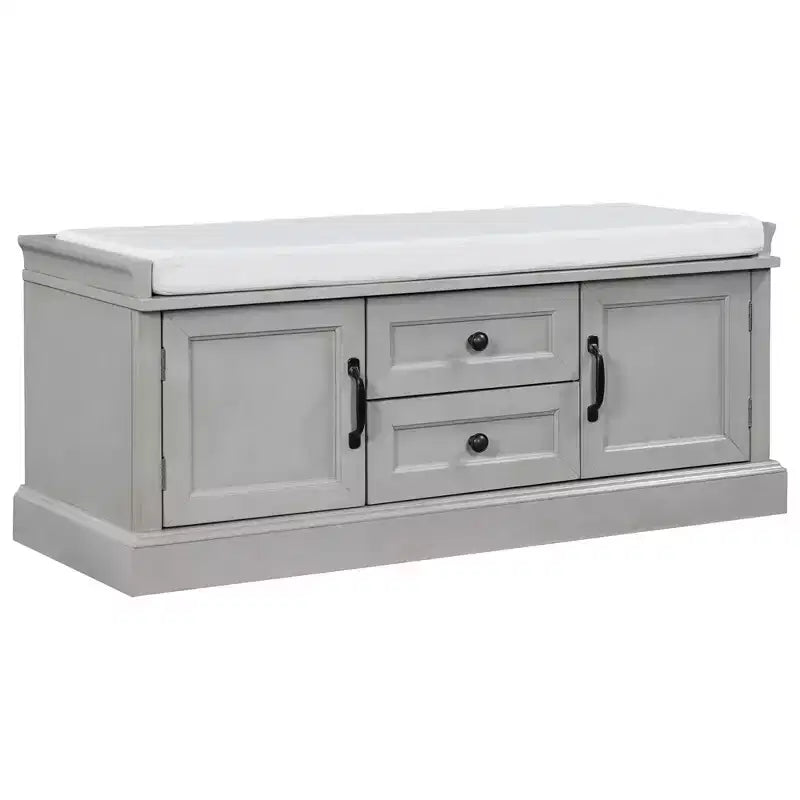 Banc de rangement en bois, Banc de rangement d'entrée avec tiroirs et armoires, Banc à chaussures de foyer avec coussin amovible pour entrée, chambre, salon