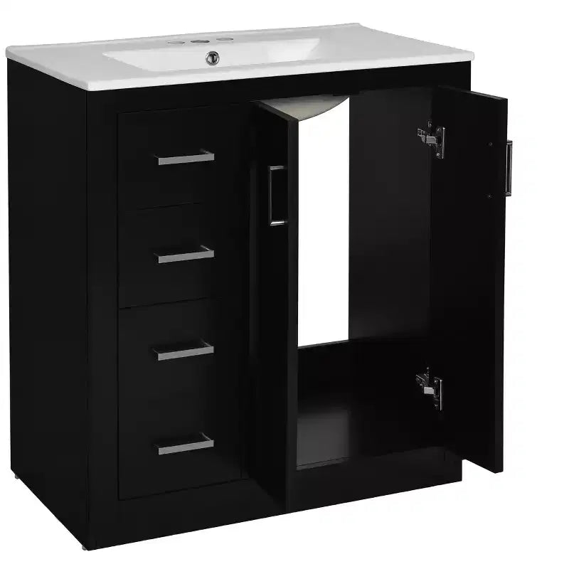 Meuble-lavabo de salle de bain de 30 po avec évier, meuble de rangement de salle de bain avec tiroirs, meuble-lavabo simple avec portes à fermeture douce
