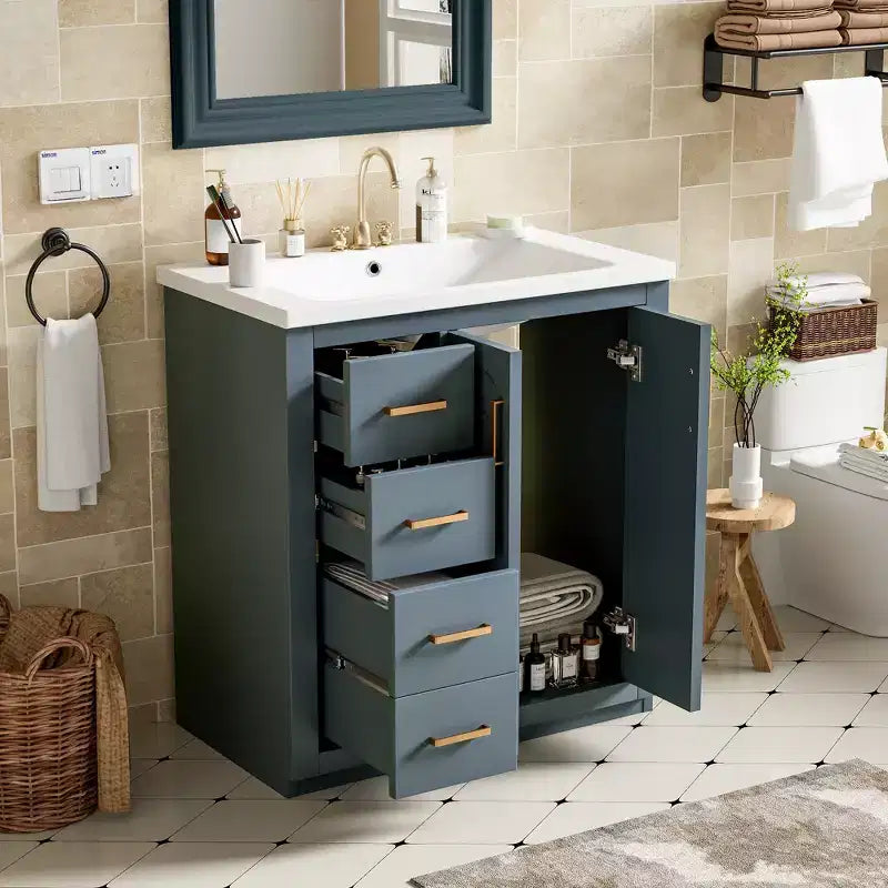 Meuble-lavabo de salle de bain de 30 po avec évier, meuble de rangement de salle de bain avec tiroirs, meuble-lavabo simple avec portes à fermeture douce