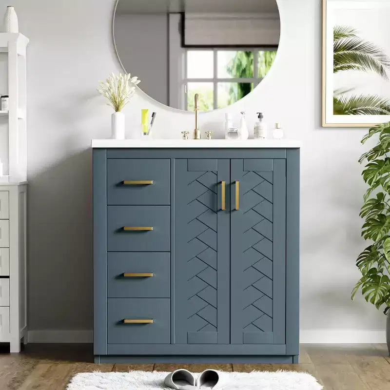 Meuble-lavabo de salle de bain de 30 po avec évier, meuble de rangement de salle de bain avec tiroirs, meuble-lavabo simple avec portes à fermeture douce