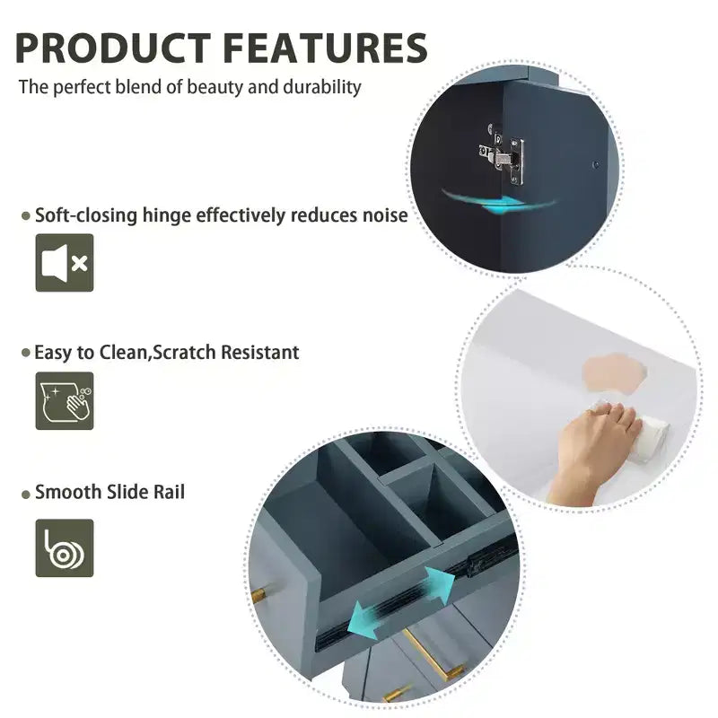 Meuble-lavabo de salle de bain de 30 po avec évier, meuble de rangement de salle de bain avec tiroirs, meuble-lavabo simple avec portes à fermeture douce