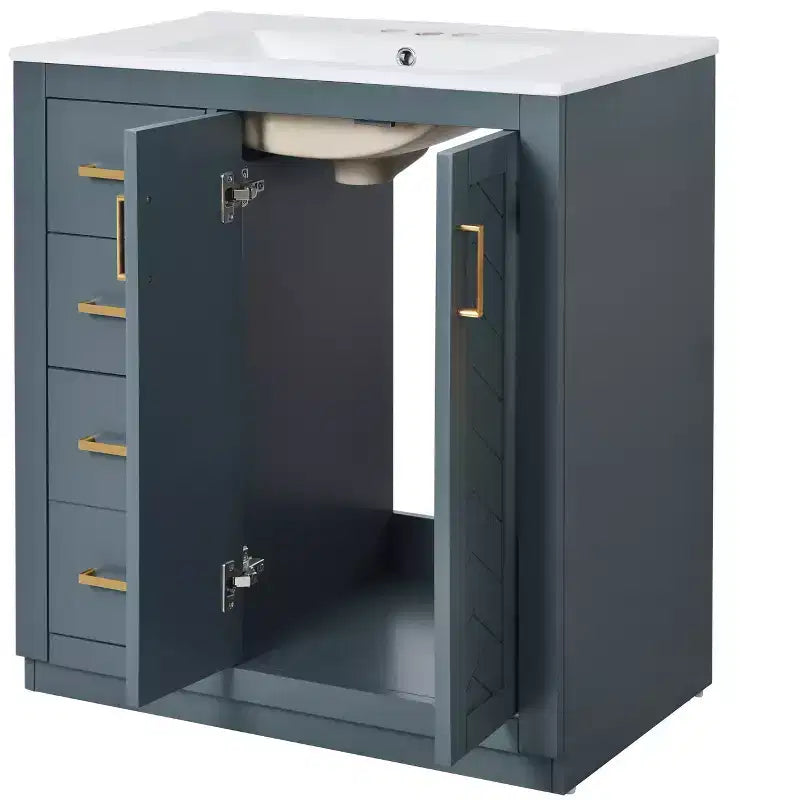 Meuble-lavabo de salle de bain de 30 po avec évier, meuble de rangement de salle de bain avec tiroirs, meuble-lavabo simple avec portes à fermeture douce