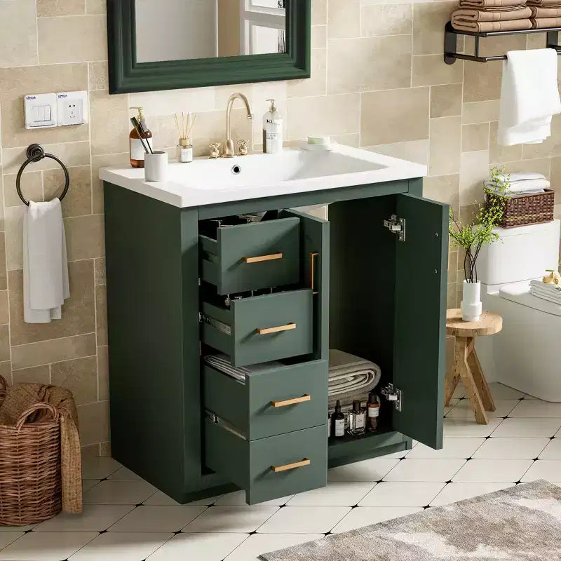 Meuble-lavabo de salle de bain de 30 po avec évier, meuble de rangement de salle de bain avec tiroirs, meuble-lavabo simple avec portes à fermeture douce