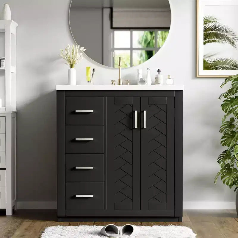 Meuble-lavabo de salle de bain de 30 po avec évier, meuble de rangement de salle de bain avec tiroirs, meuble-lavabo simple avec portes à fermeture douce