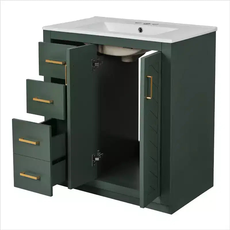 Meuble-lavabo de salle de bain de 30 po avec évier, meuble de rangement de salle de bain avec tiroirs, meuble-lavabo simple avec portes à fermeture douce