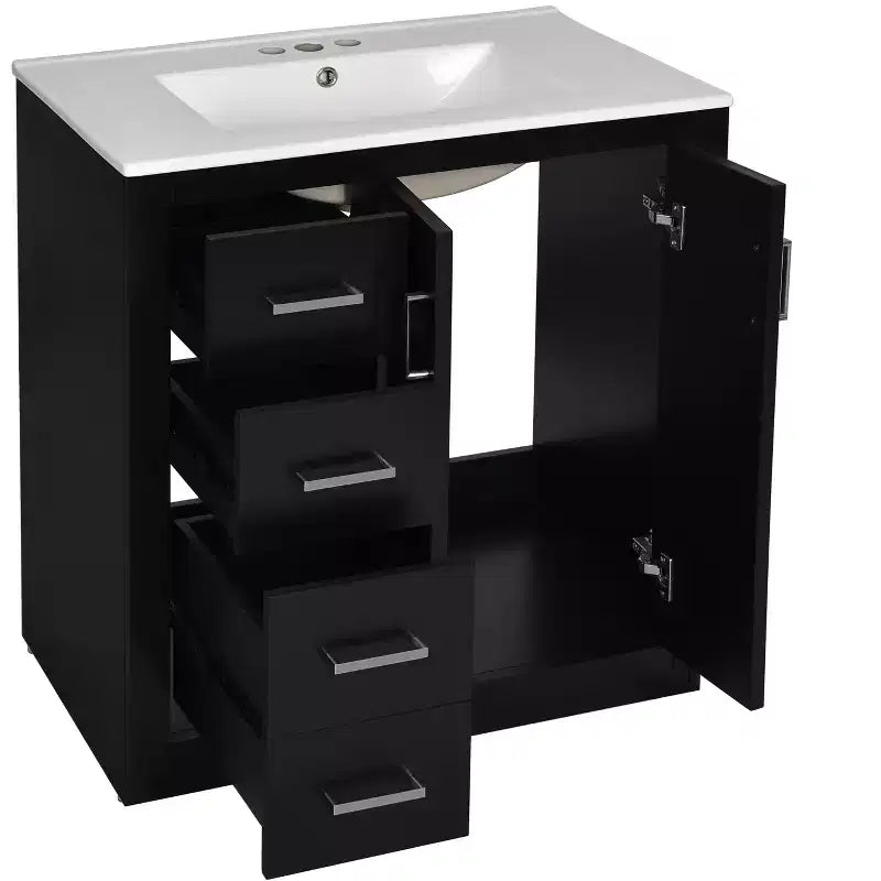 Meuble-lavabo de salle de bain de 30 po avec évier, meuble de rangement de salle de bain avec tiroirs, meuble-lavabo simple avec portes à fermeture douce