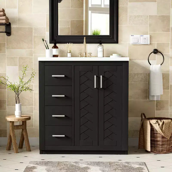 Meuble-lavabo de salle de bain de 30 po avec évier, meuble de rangement de salle de bain avec tiroirs, meuble-lavabo simple avec portes à fermeture douce