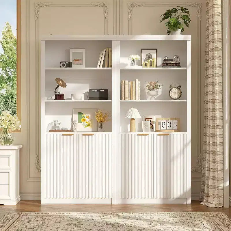 Bibliothèque à 5 étagères avec portes, Bibliothèque de rangement de 180 cm, Étagères réglables pour salon ou bureau