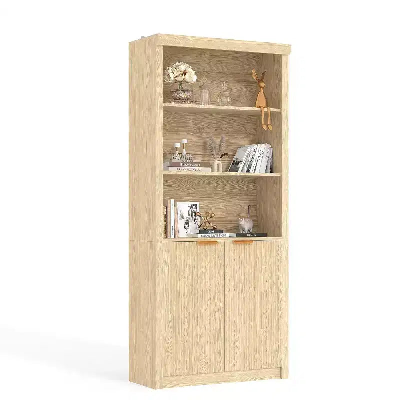 Bibliothèque à 5 étagères avec portes, Bibliothèque de rangement de 180 cm, Étagères réglables pour salon ou bureau