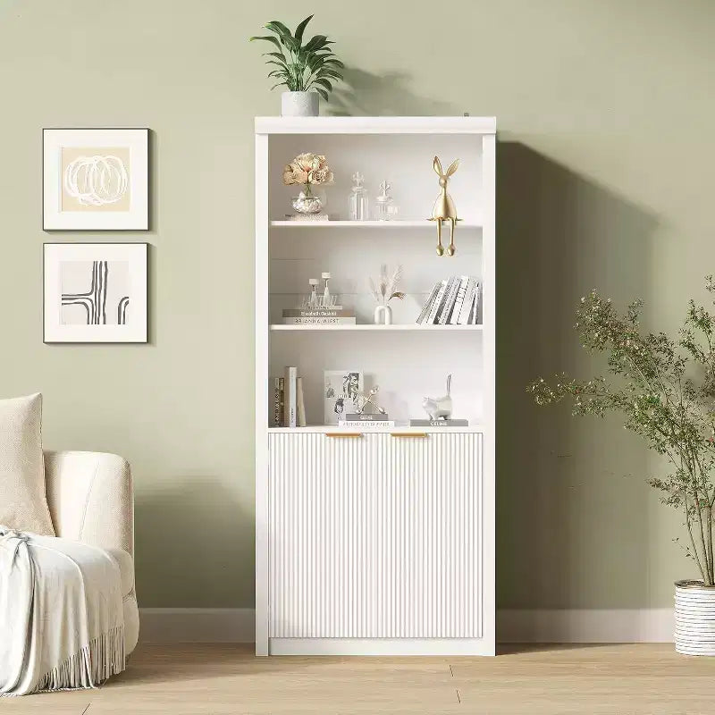 Bibliothèque à 5 étagères avec portes, Bibliothèque de rangement de 180 cm, Étagères réglables pour salon ou bureau