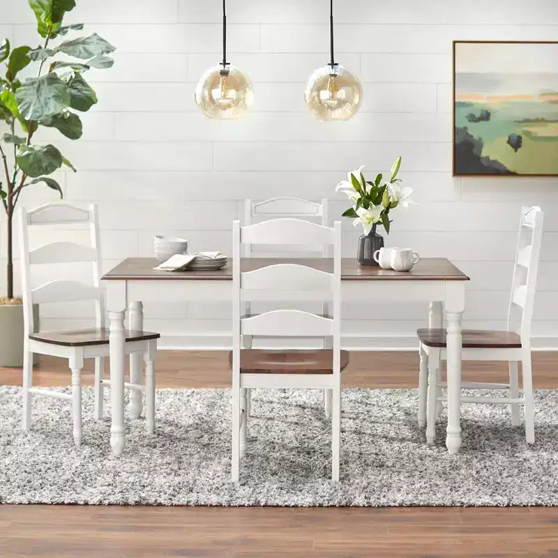 Table à manger rectangulaire style moderne campagnard blanc/noyer