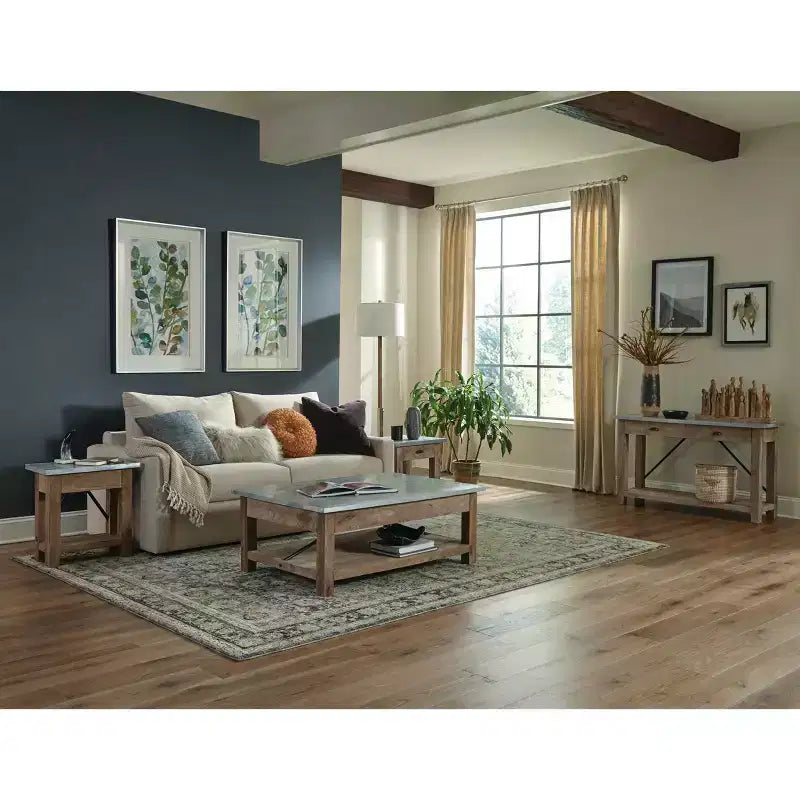 Table d'appoint en menuiserie avec étagère : Style industriel moderne, cadre en bois massif