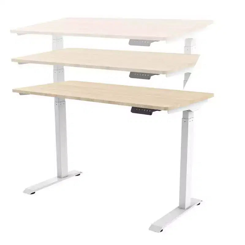 Bureau assis-debout à hauteur réglable avec moteur simple, plateau de 4 pieds, blanc, poste de travail pour ordinateur portable