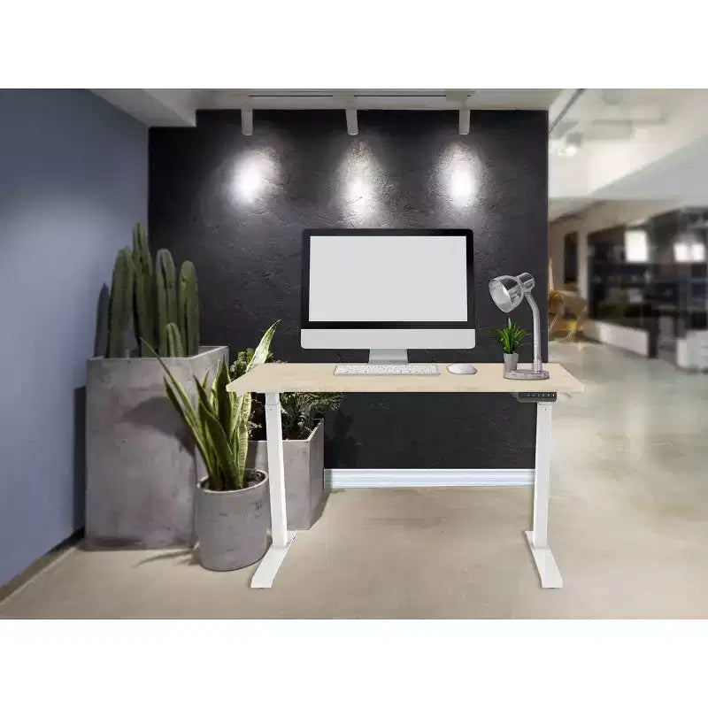 Bureau assis-debout à hauteur réglable avec moteur simple, plateau de 4 pieds, blanc, poste de travail pour ordinateur portable