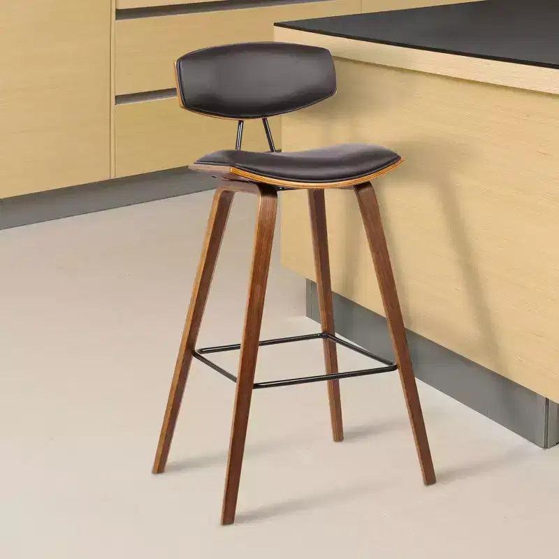 Tabouret de bar Fox mi-siècle de 28,5 po en similicuir avec bois brossé