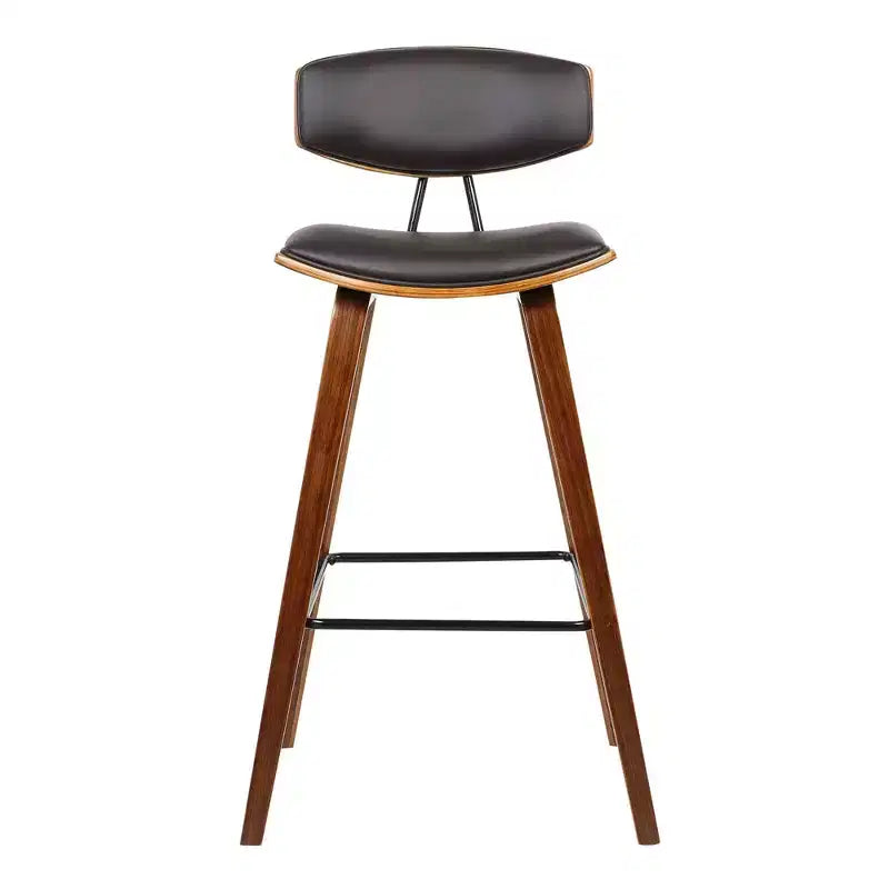 Tabouret de bar Fox mi-siècle de 28,5 po en similicuir avec bois brossé