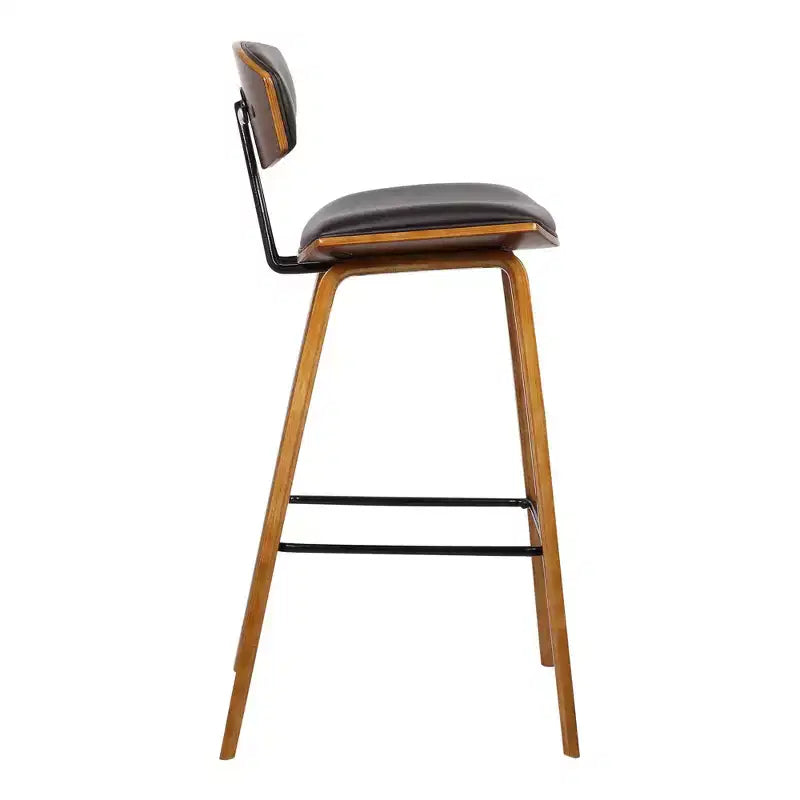 Tabouret de bar Fox mi-siècle de 28,5 po en similicuir avec bois brossé