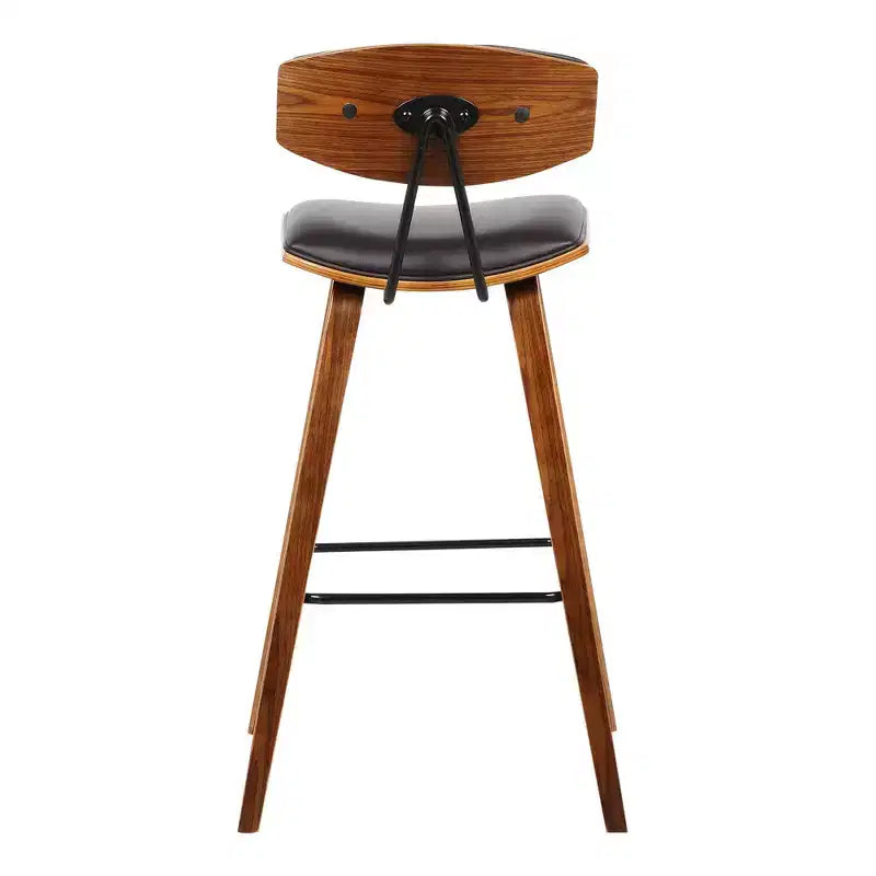 Tabouret de bar Fox mi-siècle de 28,5 po en similicuir avec bois brossé