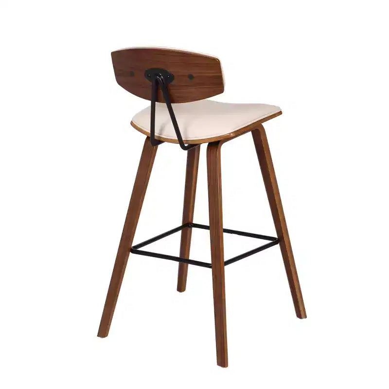 Tabouret de bar Fox mi-siècle de 28,5 po en similicuir avec bois brossé