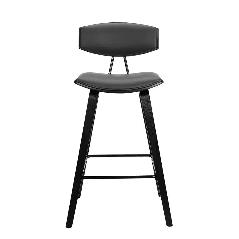Tabouret de bar Fox mi-siècle de 28,5 po en similicuir avec bois brossé