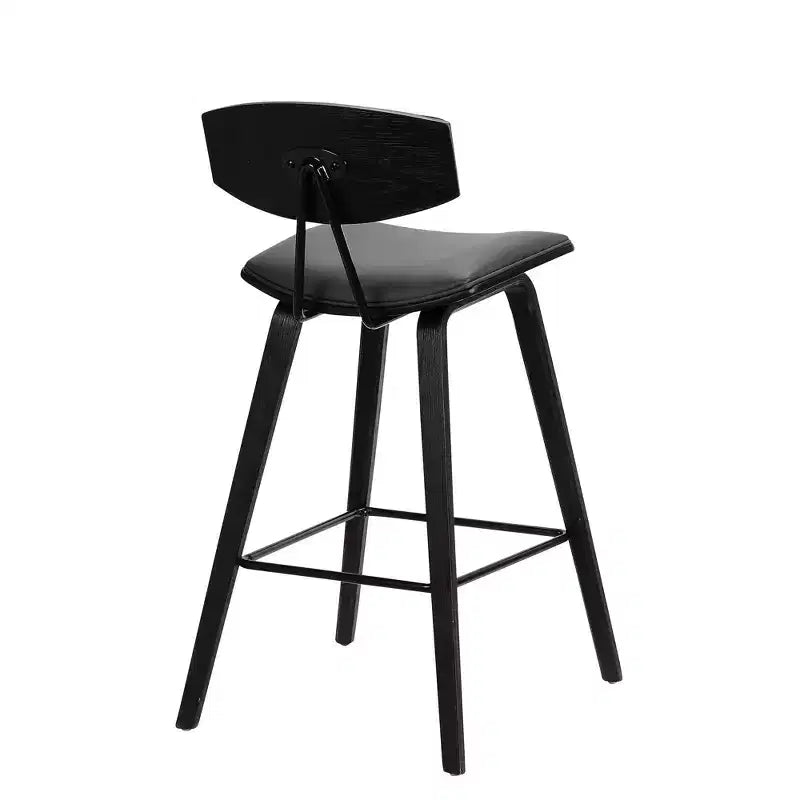 Tabouret de bar Fox mi-siècle de 28,5 po en similicuir avec bois brossé