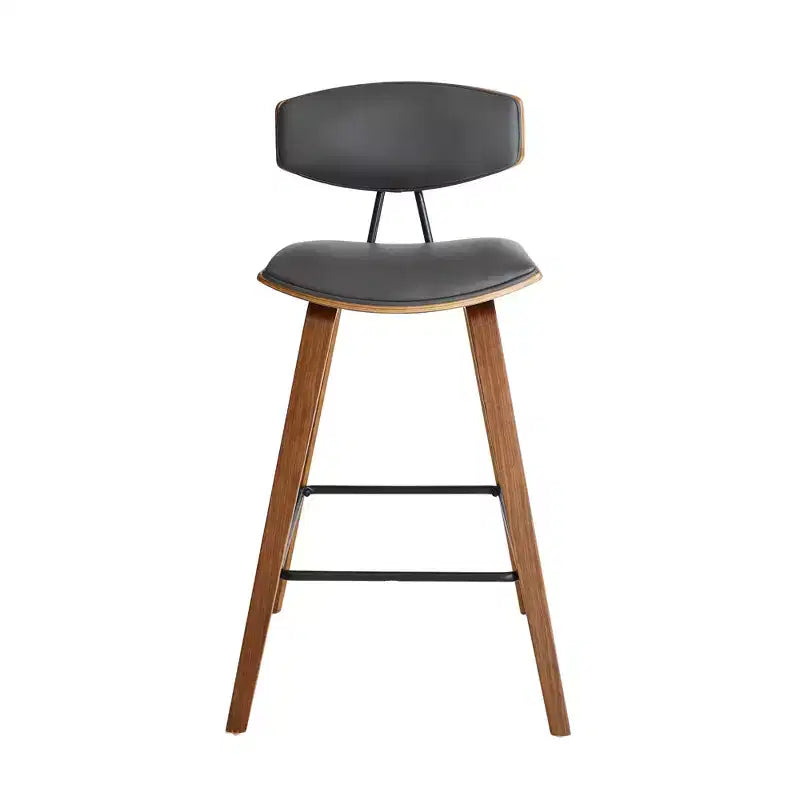 Tabouret de bar Fox mi-siècle de 28,5 po en similicuir avec bois brossé